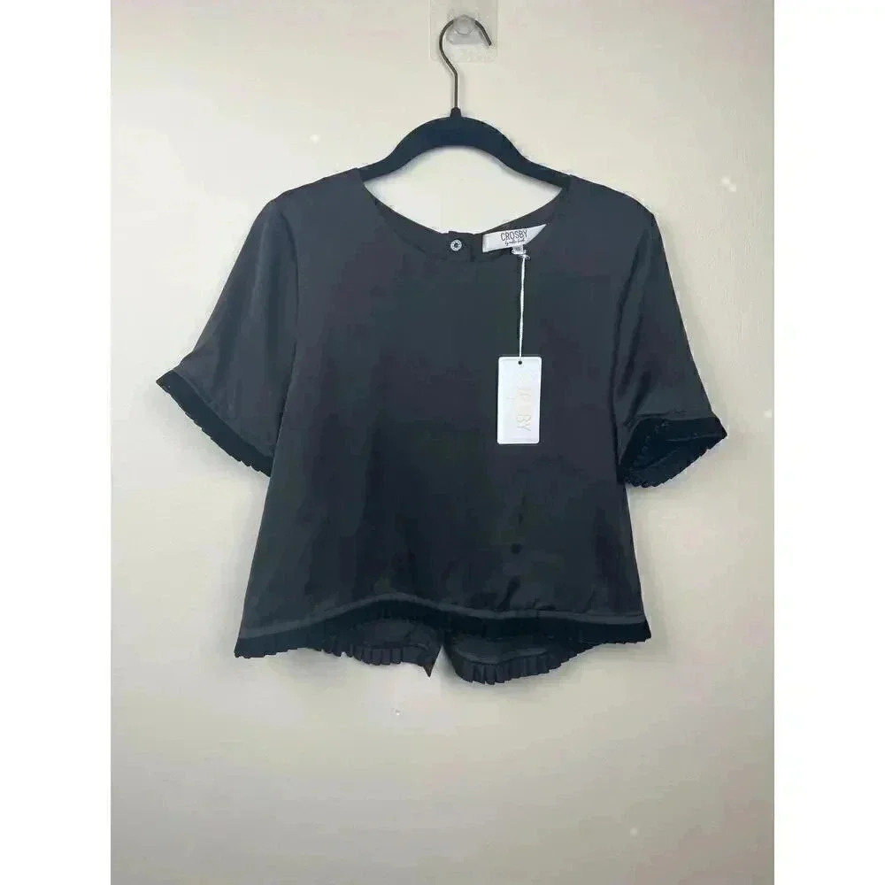 NWT Crosby by Mollie Burch Black Velvet Brandon Crop Top - size XS